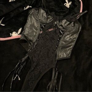 Black Lace and Leather Bodysuit